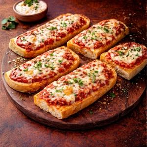 Garlic Bread with Cheese and Tomato Sauce